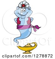 Poster, Art Print Of Happy Genie Floating Over A Lamp