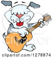 Poster, Art Print Of Happy Sheepdog Dog Playing An Acoustic Guitar