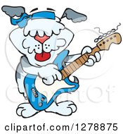 Clipart Of A Happy Sheepdog Dog Playing An Electric Guitar Royalty Free Vector Illustration