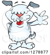 Clipart Of A Happy Old English Sheepdog Waving Royalty Free Vector Illustration