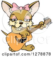 Clipart Of A Happy Female Chihuahua Dog Playing An Acoustic Guitar Royalty Free Vector Illustration
