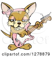 Clipart Of A Happy Female Chihuahua Dog Playing A Pink Electric Guitar Royalty Free Vector Illustration