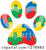 Poster, Art Print Of Colorful Jigsaw Puzzle Aspergers Autism Service Dog Paw Print