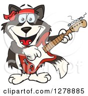 Poster, Art Print Of Happy Border Collie Dog Playing An Electric Guitar