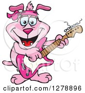 Clipart Of A Happy Pink Dog Playing An Electric Guitar Royalty Free Vector Illustration by Dennis Holmes Designs