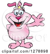 Poster, Art Print Of Happy Pink Dog Standing And Waving