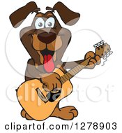 Poster, Art Print Of Happy Dachshund Dog Playing An Acoustic Guitar