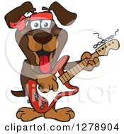 Poster, Art Print Of Happy Dachshund Dog Playing An Electric Guitar