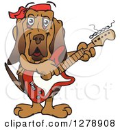 Poster, Art Print Of Happy Bloodhound Dog Playing An Electric Guitar