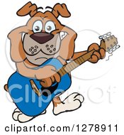 Poster, Art Print Of Happy Bulldog Dog Playing An Acoustic Guitar