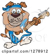 Poster, Art Print Of Happy Bulldog Dog Playing An Electric Guitar