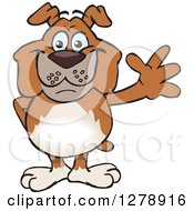 Clipart Of A Friendly Waving Brown Bulldog Royalty Free Vector Illustration by Dennis Holmes Designs