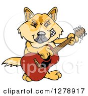 Poster, Art Print Of Happy Dingo Playing An Acoustic Guitar