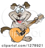 Poster, Art Print Of Happy Brown Dog Playing An Acoustic Guitar