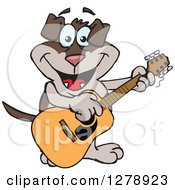 Poster, Art Print Of Happy Two Toned Brown Dog Playing An Acoustic Guitar