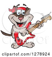 Poster, Art Print Of Happy Two Toned Brown Dog Playing An Electric Guitar