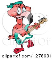 Poster, Art Print Of Happy Pink Flamingo Playing An Electric Guitar