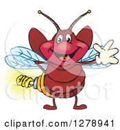 Poster, Art Print Of Happy Waving Firefly With A Light Bulb Butt