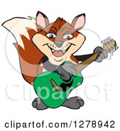 Poster, Art Print Of Happy Fox Playing An Acoustic Guitar