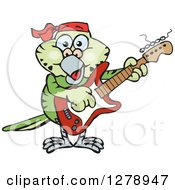 Poster, Art Print Of Happy Green Budgie Parakeet Bird Playing An Electric Guitar