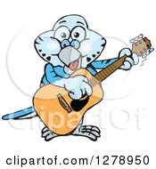 Happy Blue Budgie Parakeet Bird Playing An Acoustic Guitar