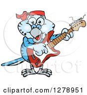 Happy Blue Budgie Parakeet Bird Playing An Electric Guitar