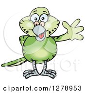 Happy Green Budgie Parakeet Bird Waving