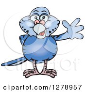 Poster, Art Print Of Happy Dark Blue Budgie Parakeet Bird Waving
