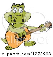 Poster, Art Print Of Happy Crocodile Playing An Acoustic Guitar