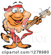 Clipart Of A Happy Black Moor Fish Playing An Electric Guitar Royalty Free Vector Illustration by Dennis Holmes Designs
