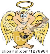 Poster, Art Print Of Happy Angel Musician Playing A Guitar