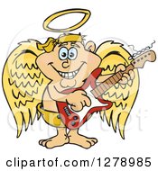 Poster, Art Print Of Happy Angel Musician Playing An Electric Guitar