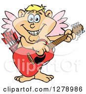 Poster, Art Print Of Happy Cupid Playing An Acoustic Guitar