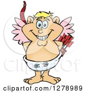 Clipart Of A Happy Blond White Male Cupid Standing Royalty Free Vector Illustration
