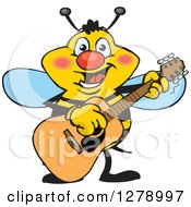Poster, Art Print Of Happy Bee Playing An Acoustic Guitar