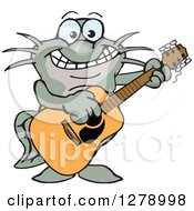 Poster, Art Print Of Happy Black Catfish Playing An Acoustic Guitar