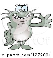Clipart Of A Happy Catfish Waving Royalty Free Vector Illustration