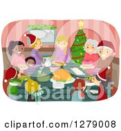 Poster, Art Print Of Happy Families Coming Together To Celebrate A Christmas Feast