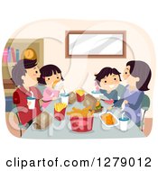Poster, Art Print Of Happy Asian Family Eating A Fast Food Dinner