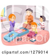 Poster, Art Print Of Happy Family Packing Luggage For Vacation