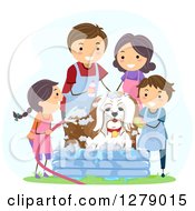Clipart Of A Happy Family Washing Their Dog Royalty Free Vector Illustration
