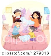 Poster, Art Print Of Happy Asian Family Engaged In A Pillow Fight