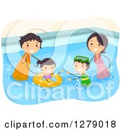 Poster, Art Print Of Happy Asian Family Plaing In A Swimming Pool