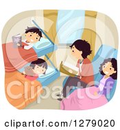 Poster, Art Print Of Happy Family Reading And Resting On A Sleeper Train