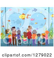 Poster, Art Print Of Rear View Of Families Watching Fish At An Aquarium