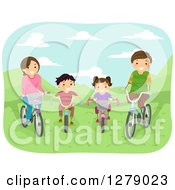 Poster, Art Print Of Happy White Family Riding Bicycles In A Park