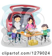 Poster, Art Print Of Happy Asian Family Having A Picnic At The Back Of Their Car