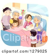 Poster, Art Print Of Happy Caucasian Grandparents And Family Visiting A Woman After Giving Birth