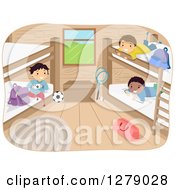 Poster, Art Print Of Happy Boys Hanging Out In A Camp Cabin