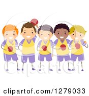 Clipart Of A Boys Table Tennis Team Holding Paddles Royalty Free Vector Illustration